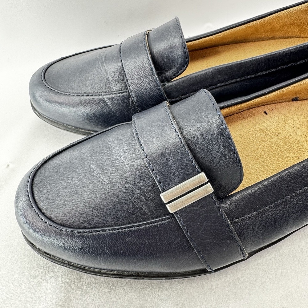 SOUL Naturalizer Navy Leather Loafers Womens 8W Wide Comfort Slip On Shoes - Picture 9 of 12